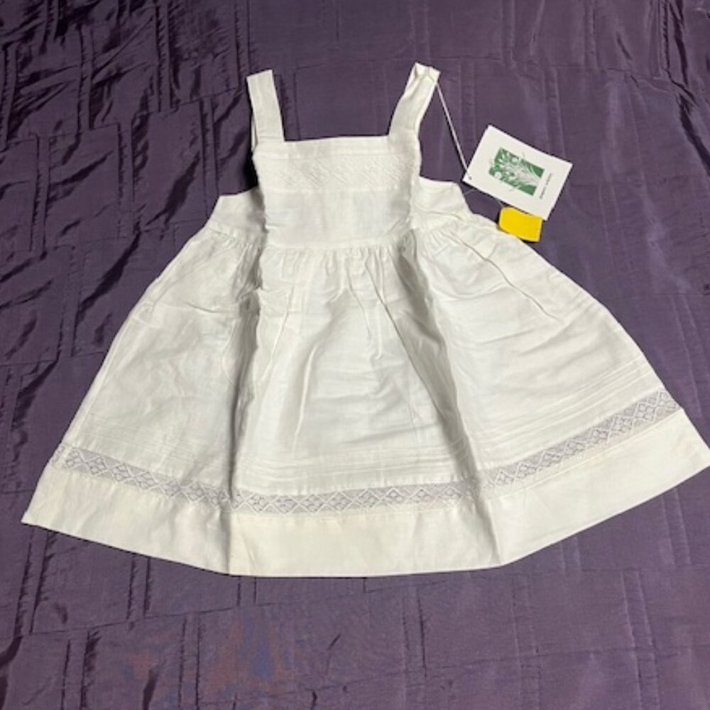Girls VTG Cotton Linen Easter Sun Dress Embroidered Lace Size 4 Paper White
